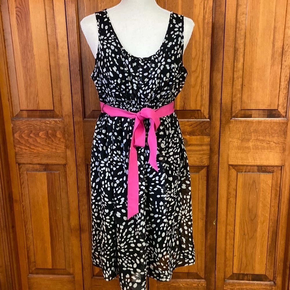 Two Hearts Maternity Dress w/Pink Ribbon Sash. Art Deco. Fully Lined Size Medium